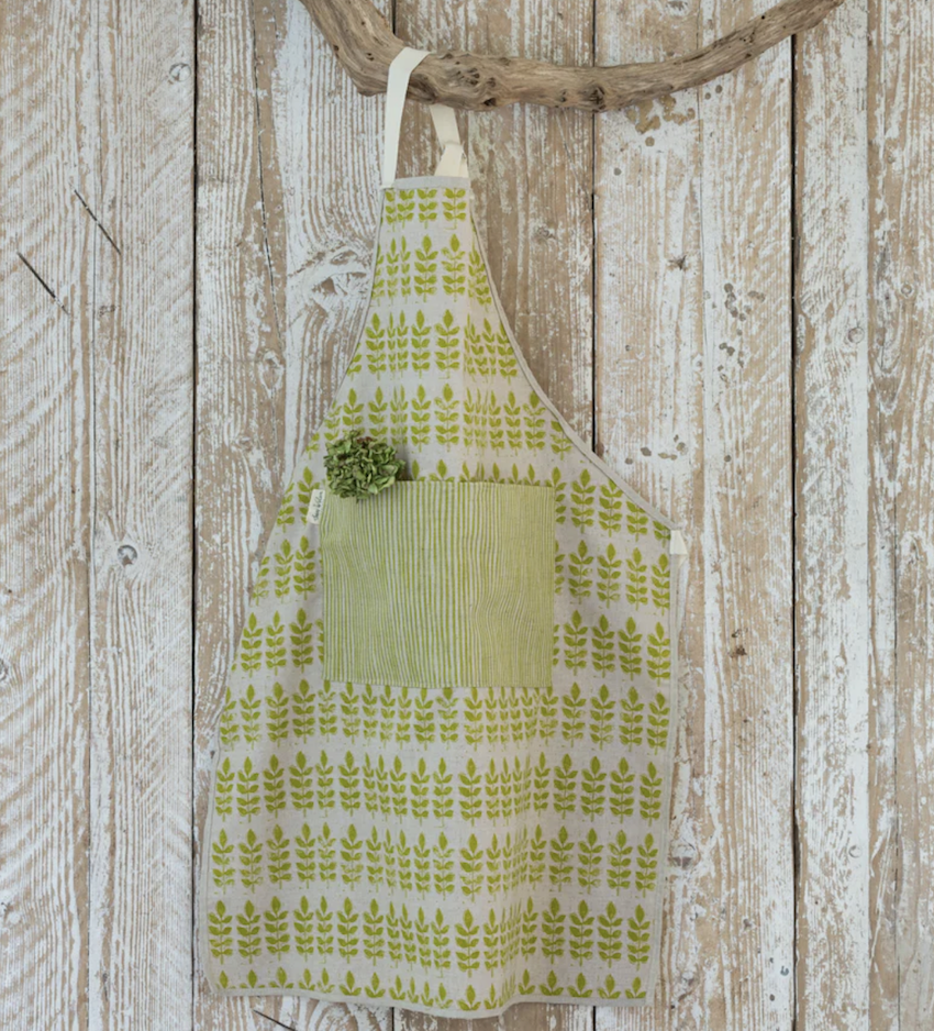 Sam Wilson Green Leaf Printed Linen Apron