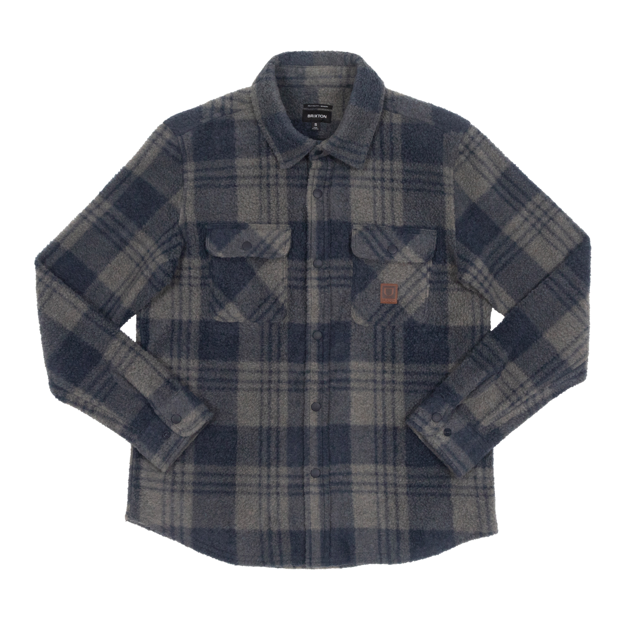 Brixton Bowery Fleece Check Overshirt in Blue & Grey