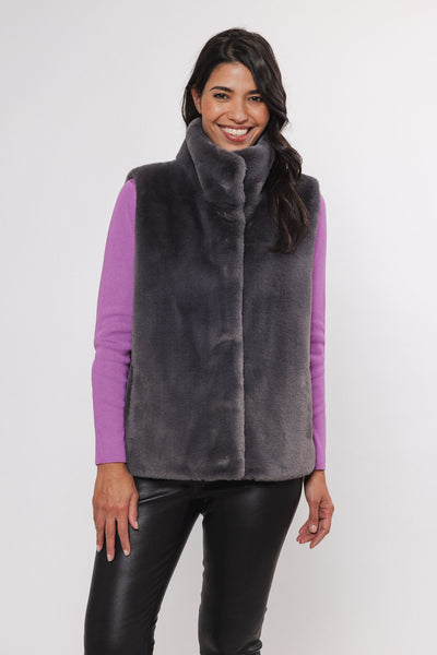 Rino and Pelle Lison Short Fur Waistcoat - Graphite