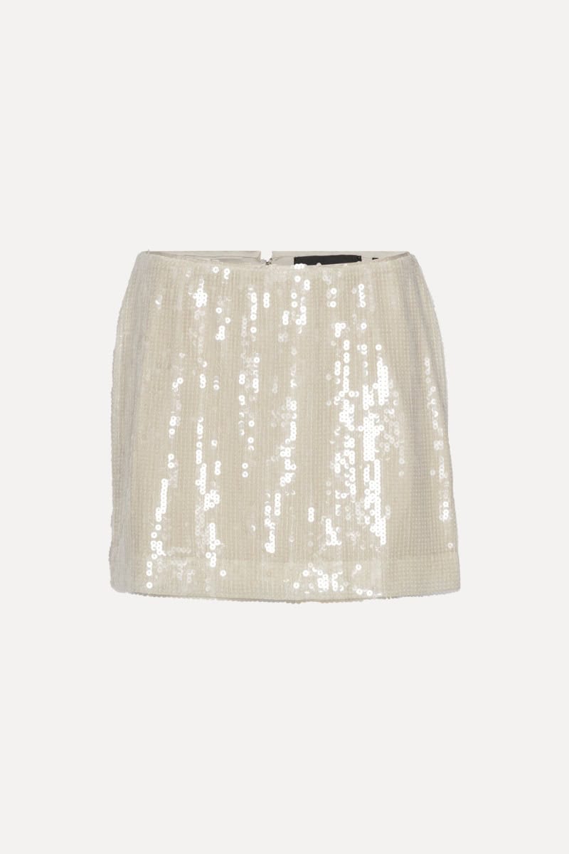 ROTATE Birger Christensen Sequin Mini Skirt Ecru