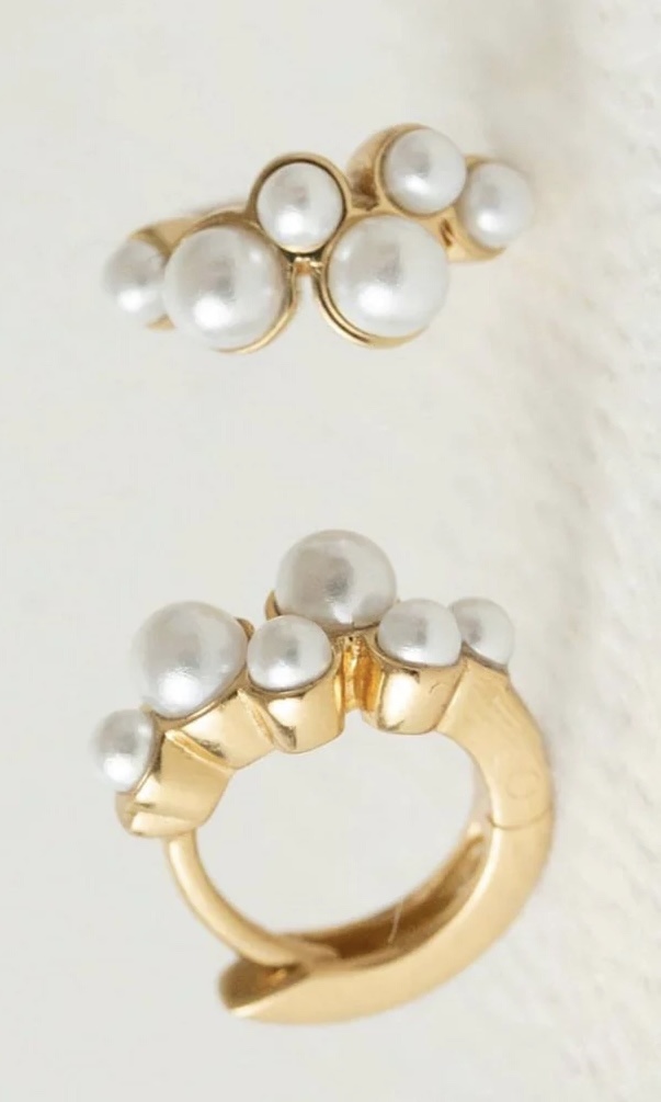 Claire Hill Designs Pearl Gold Huggie Earrings