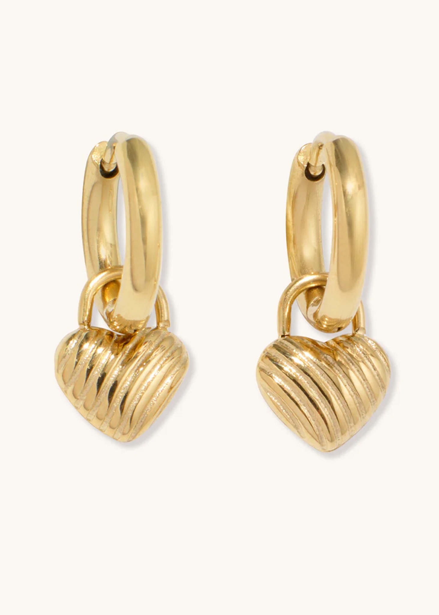 D. Louise Jewellery Mini Gold Ridged Heart Huggie Earrings