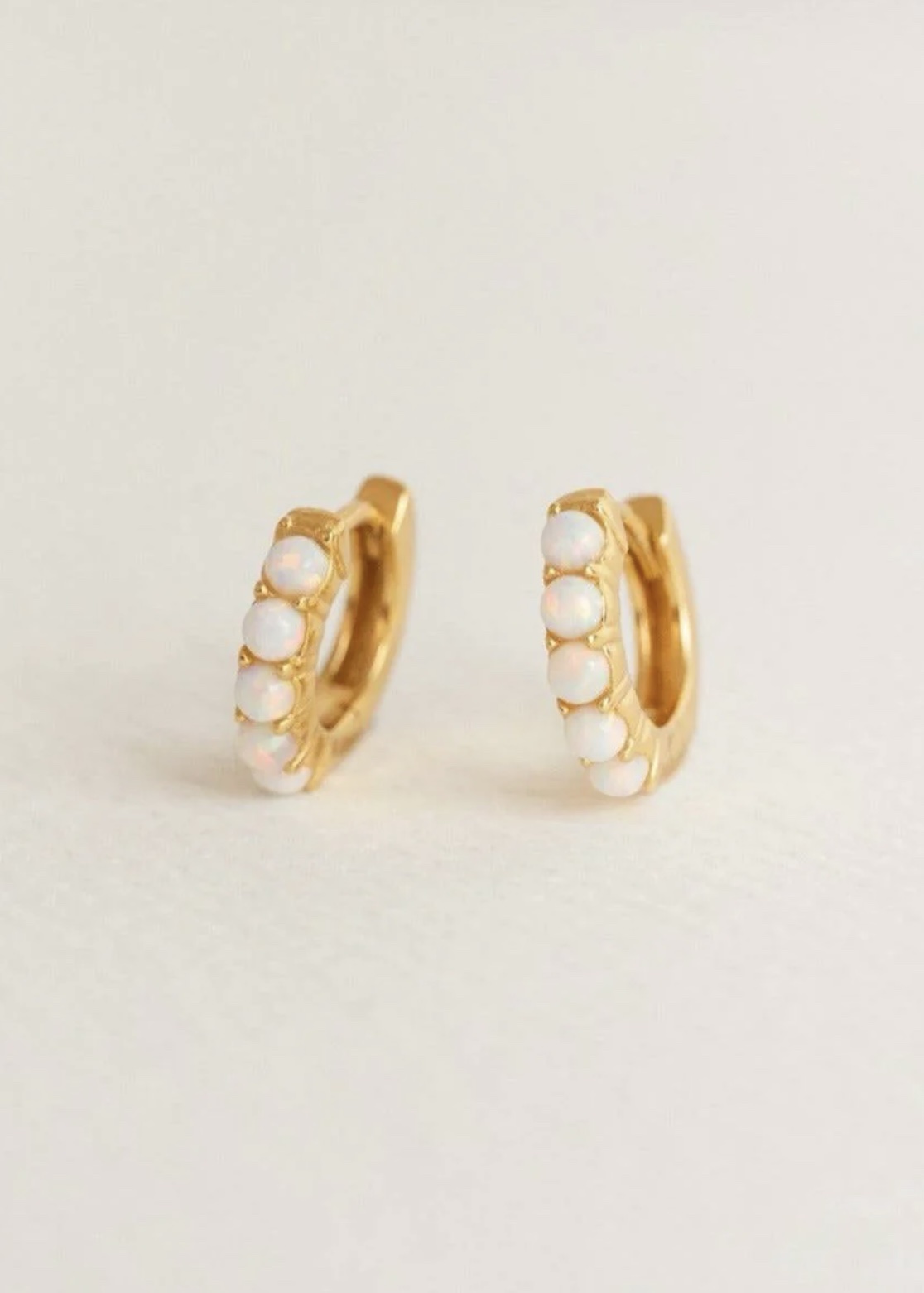 Claire Hill Designs White Opal and Gold Huggie Earrings