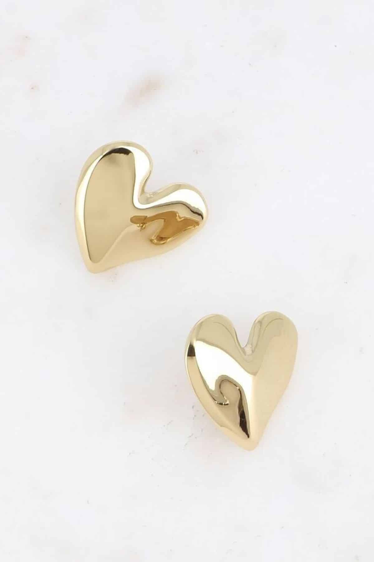 Bohm Paris Gold Hammered Heart Stud Earrings