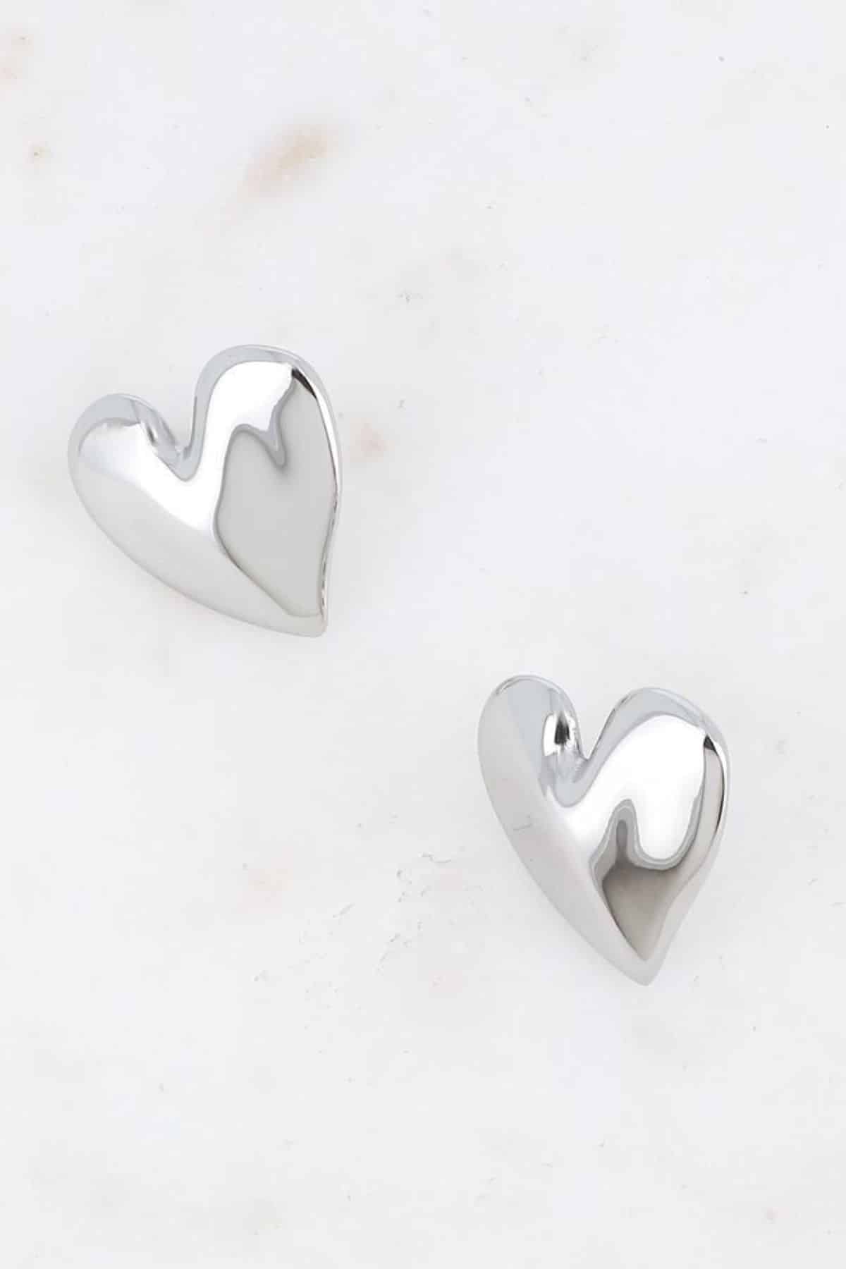 Bohm Paris Silver Hammered Heart Stud Earrings