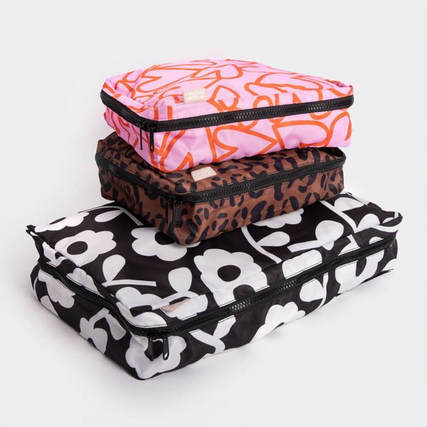 Caroline Gardner Flower, Leopard, Heart Set of 3 Packing Cubes