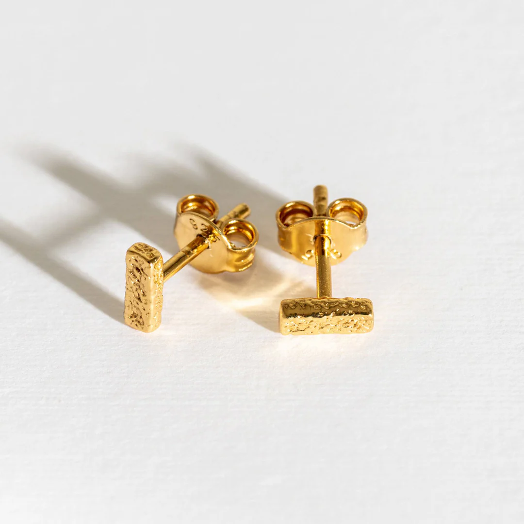 Claire Hill Designs 14k Gold Vermeil Bar Textured Studs