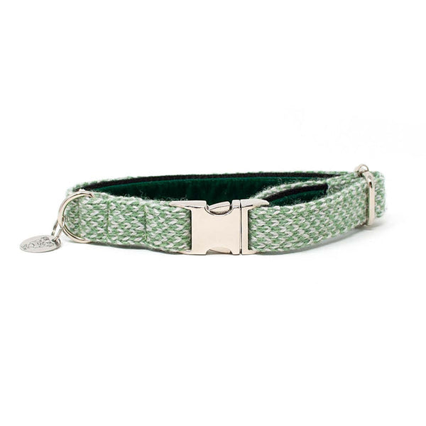 Stocky & Dee Extra Small Harris Design - Luxury Dog Collar - Green & Dove