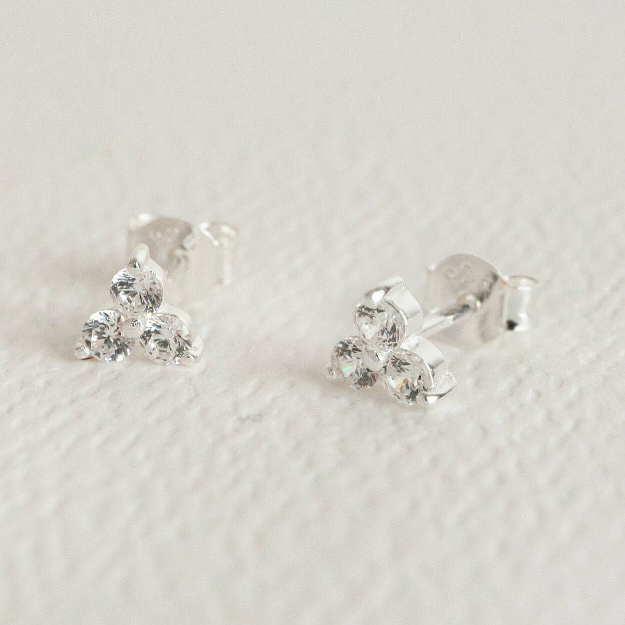 Claire Hill Designs Mini Silver Triple Sparkly Stud Earrings