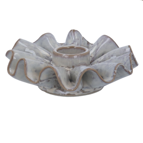 Gisela Graham Dinner Candle Holder - Stoneware Frill, Taupe