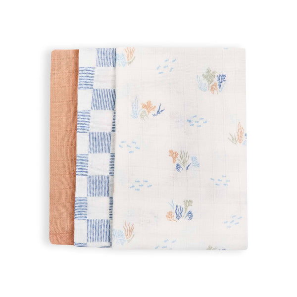 Avery Row Organic Baby Muslin Squares Set of 3 - Coastline