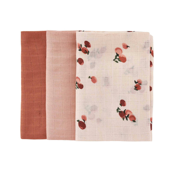 Avery Row Organic Baby Muslin Squares Set of 3 - Peaches - Organic Cotton