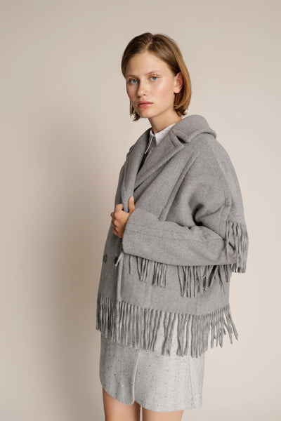 Munthe Eximillian Short Fringed Coat - Marl Grey