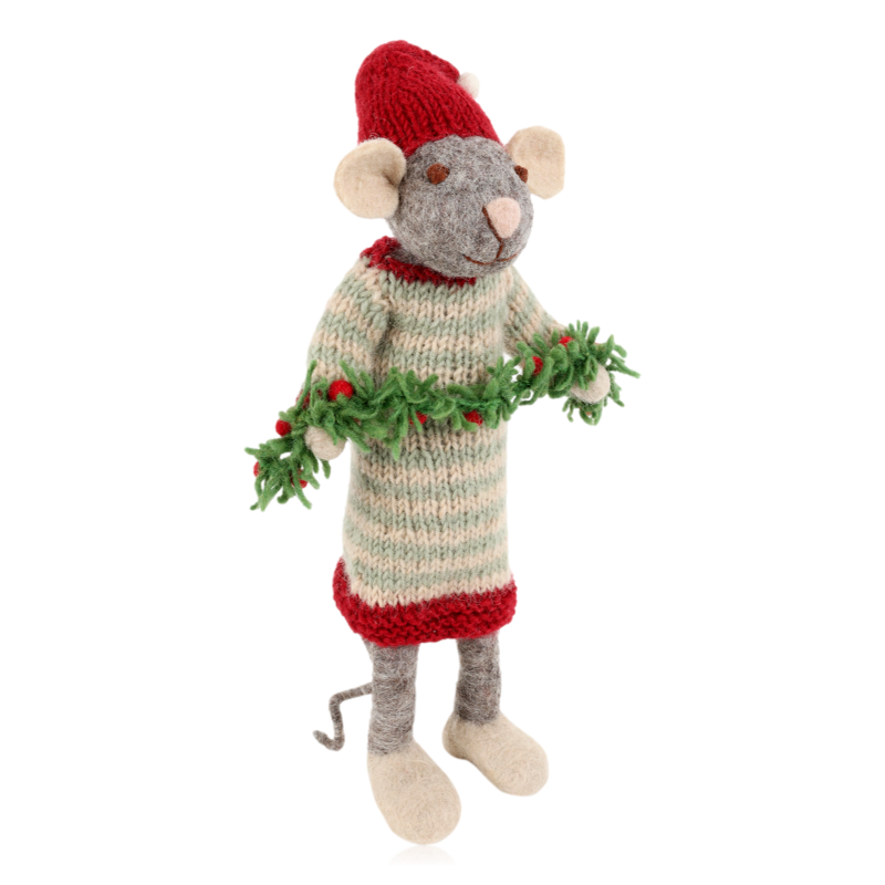 Gry and Sif Grey Mouse With Garland Large