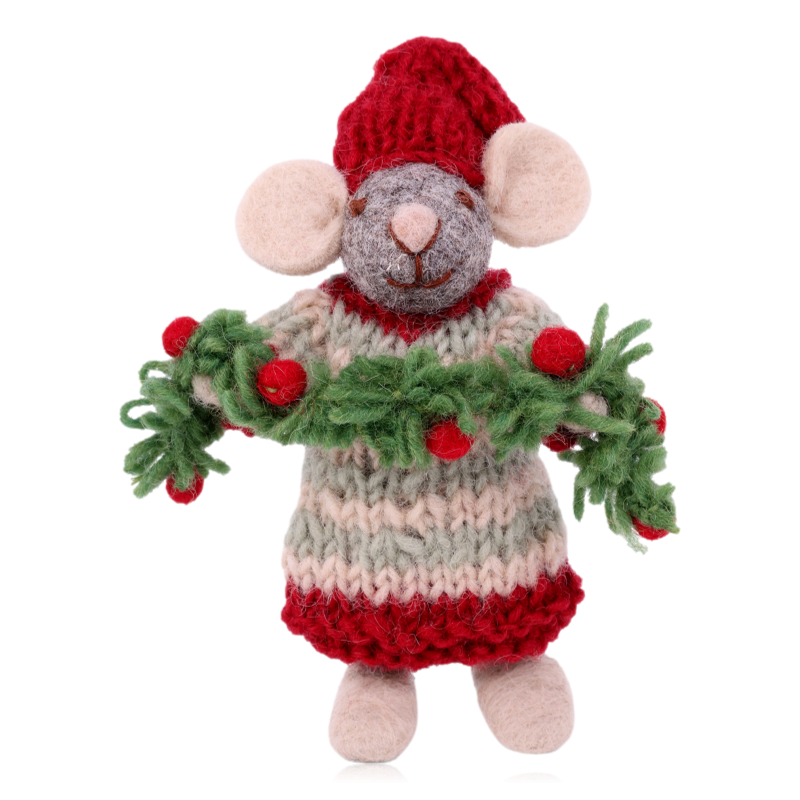 Gry and Sif Grey Mouse With Garland Small