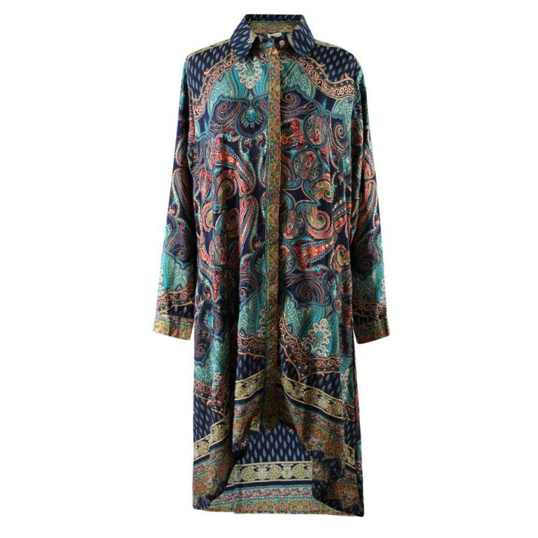 Powell Craft 'Aya' Buttoned Navy & Turquoise Paisley Shirt Dress