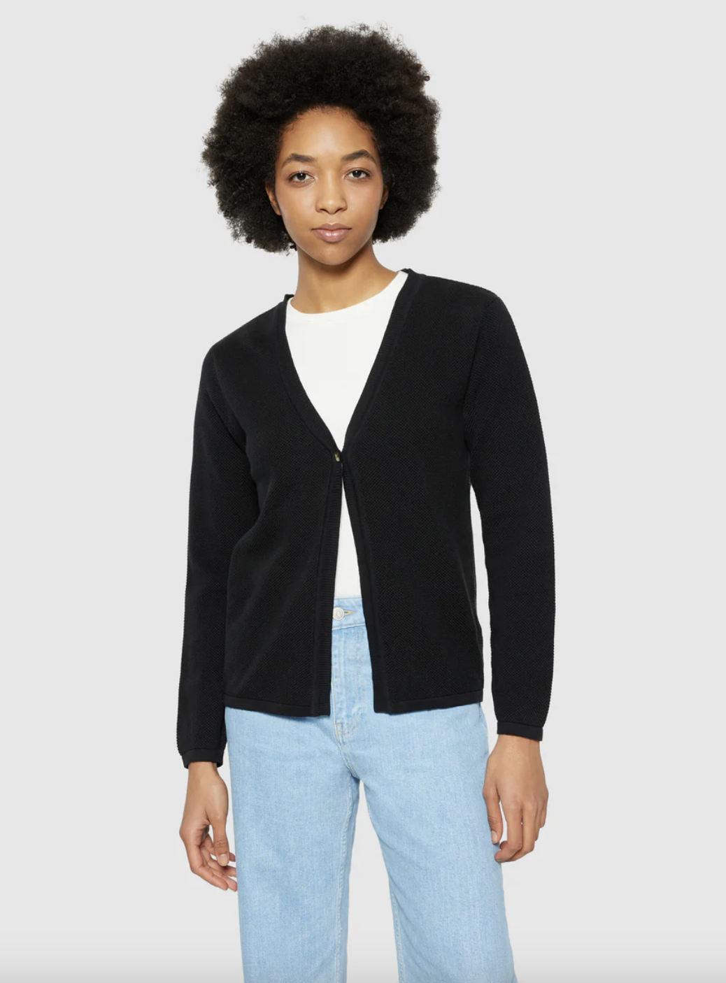 Knowledge Cotton Apparel  2080070 Cotton Micro Bubble Cardigan Black Jet