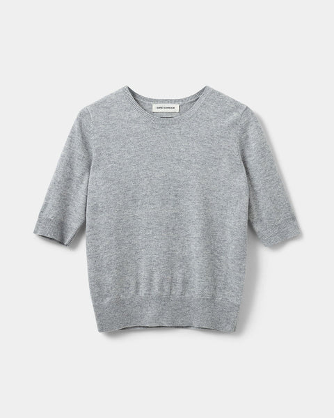 SOFIE SCHNOOR Short Sleeve 100% Merino Knit Top In Grey Melange