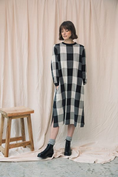 Beaumont Organic Miki-Cay Organic Cotton Knitted Check Dress In Black and Ecru