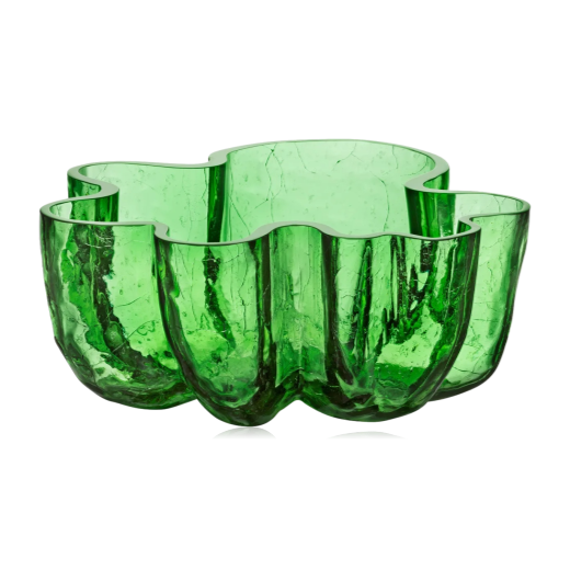 Kosta Boda  Circular Glass Crackle Bowl Dark Green