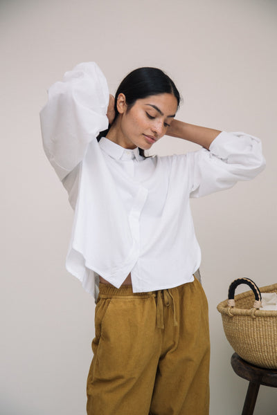 Beaumont Organic Konara Organic Cotton Jersey and Poplin Shirt In White