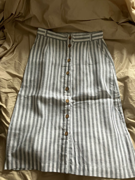 Beaumont Organic Linen Skirt In Blue Stripe Size S