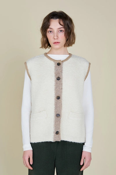 Grade & Gather Ivory Colour Block Sweater Vest