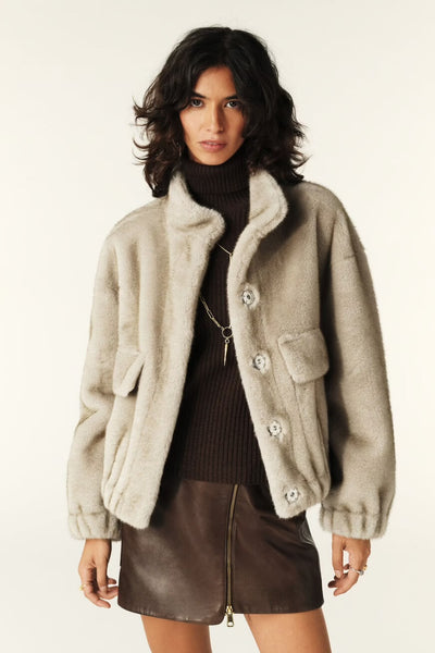 BA&SH Grey Paros Faux Fur Jacket