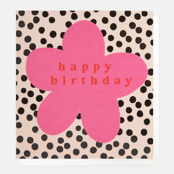 Caroline Gardner Cards Lot001 Happy Birthday Dotty Pink Flower Card