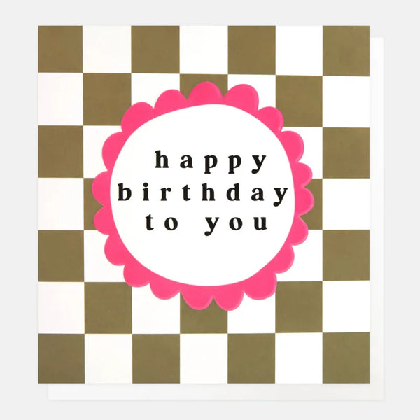 Caroline Gardner Cards Lot007 Happy Birthday To You Khaki Check Card