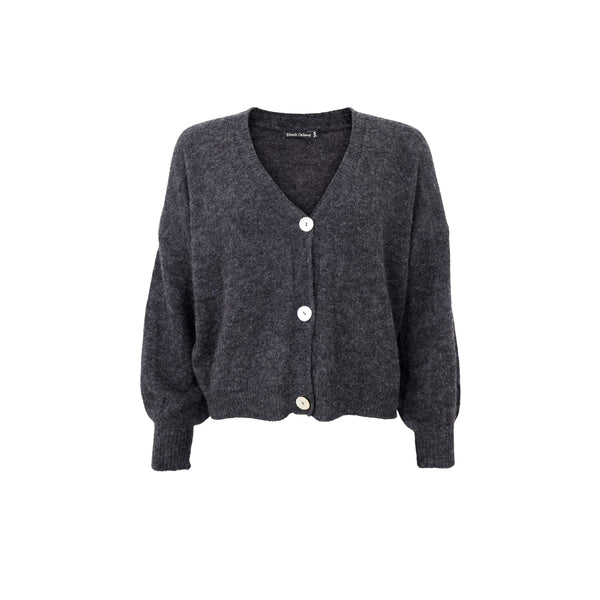 Black Colour Dell Heavy Knitted Cardigan - Charcoal