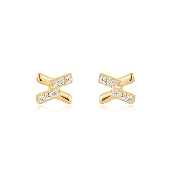 Ania Haie Cross Cubic Zirconia Stud Earrings In Gold