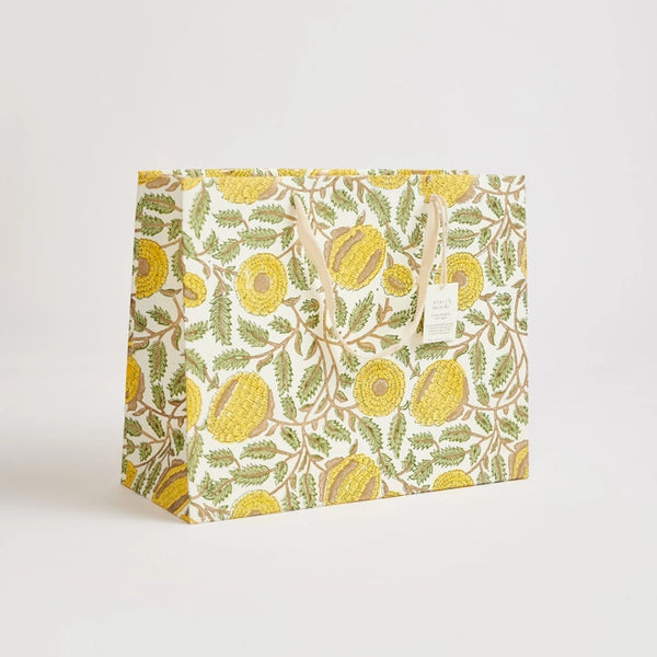 Paper Mirchi Hand Block Printed Gift Bags (large) - Marigold Glitz Sunshine