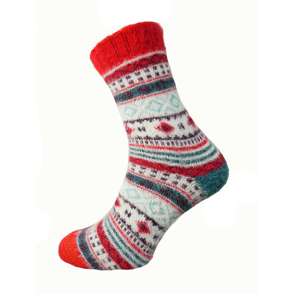 Joya 7-11 Wool Blend Socks Red & White Pattern