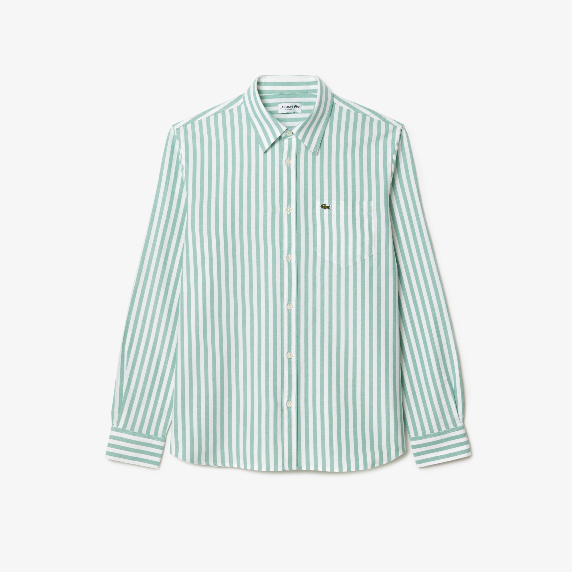 Lacoste Verde Blanco Camisa De Rayas De Algodón Oxford De Corte Regular