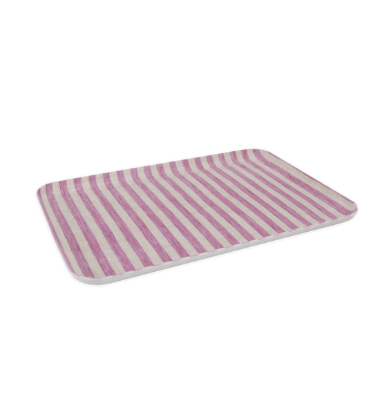 Fog Linen Work Michele Medium Coated Linen Tray, Pink Stripe