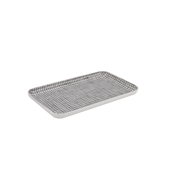 Fog Linen Work Jesse Small Coated Linen Tray, Grey Gingham