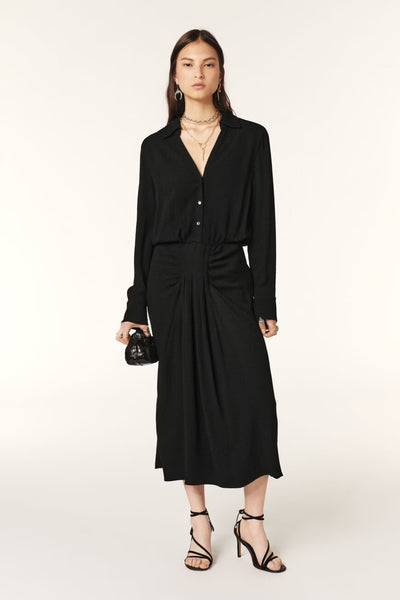 BA&SH Black Uria Midi Length Dress