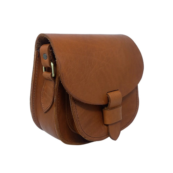 Artisan Stories Maya Light Brown Leather Saddle Bag