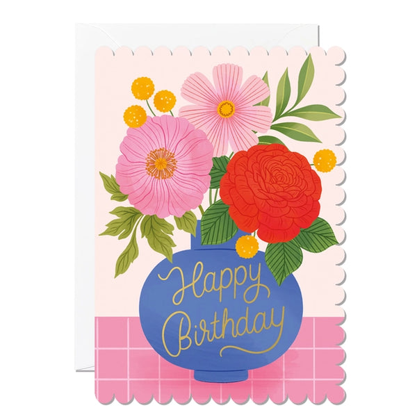 Ricicle Cards Happy Birthday Greeting Card With Scollop Edging