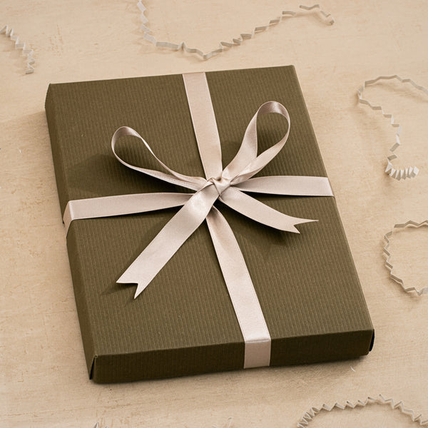 Papersmiths Small Gift Box - Khaki With Silver Ribbon