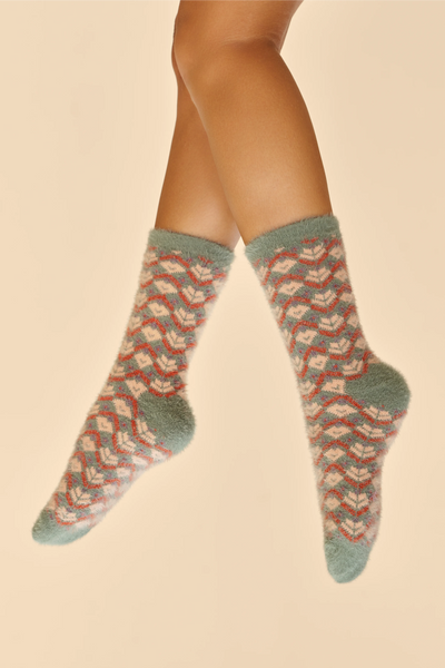 Powder Soc662 Fair Isle Fuzzy Slipper Socks In Teal