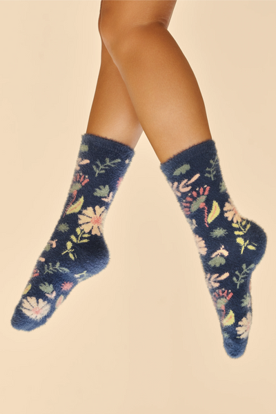 Powder Soc659 Watercolour Flowers Fuzzy Slipper Socks