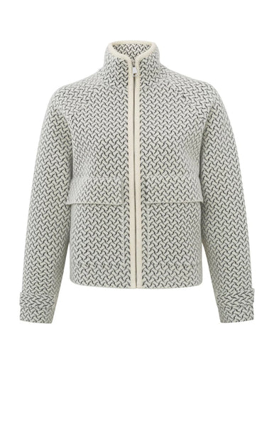 Yaya Knitted Jacket With A Woven Print, Long Sleeves And Zipper