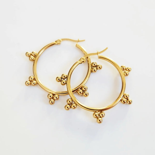 Augusta Jewellery E080 Large Ornate Gold Hoop Earrings