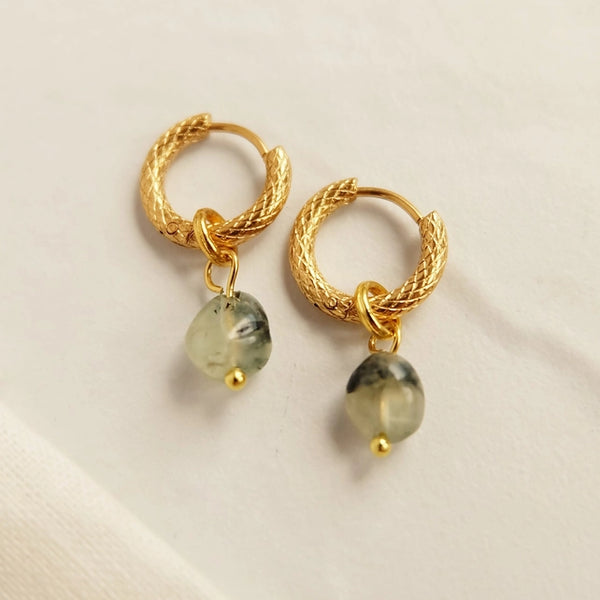 Augusta Jewellery E081 Prehnite Gemstone Hoop Earrings