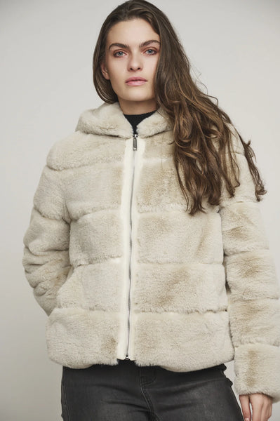 Rino and Pelle Aza Fake Fur Jacket With Hood - Birch