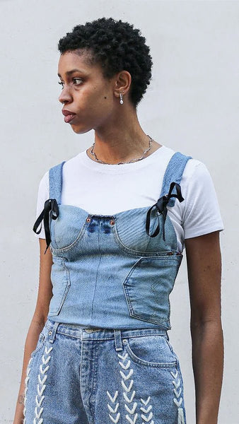 Fanfare Upcycled Denim Deconstructed Corset By