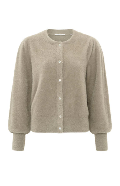 Yaya Fluffy Cardigan With Round Neck, Long Sleeves And Buttons