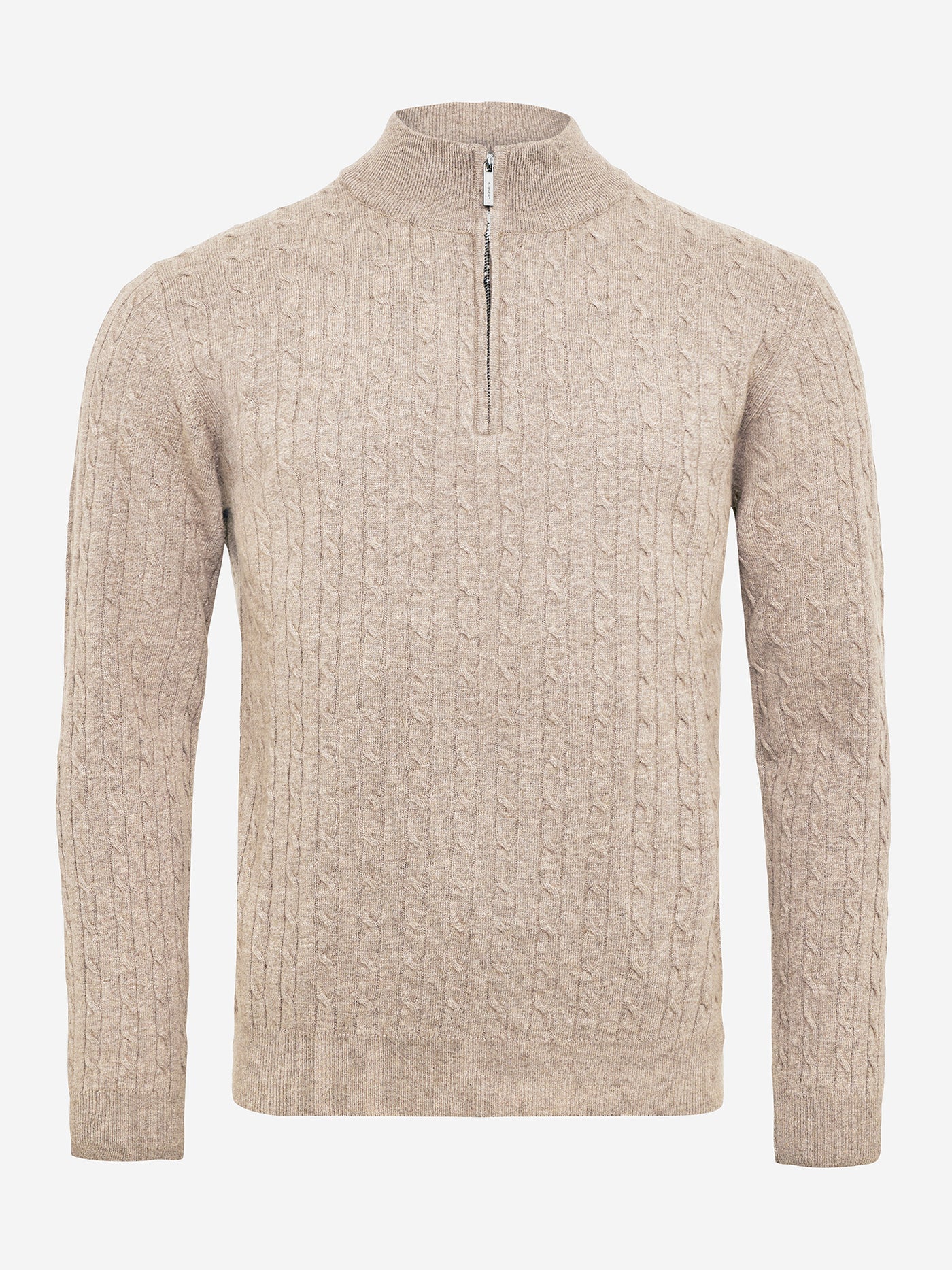 SAND - Mens Sand Cable Knit Half-zip Jumper